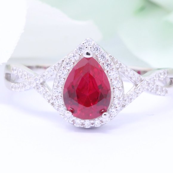 Teardrop Pear 1.25 Carat Ruby CZ Wedding Engagemen - Picture 1 of 6